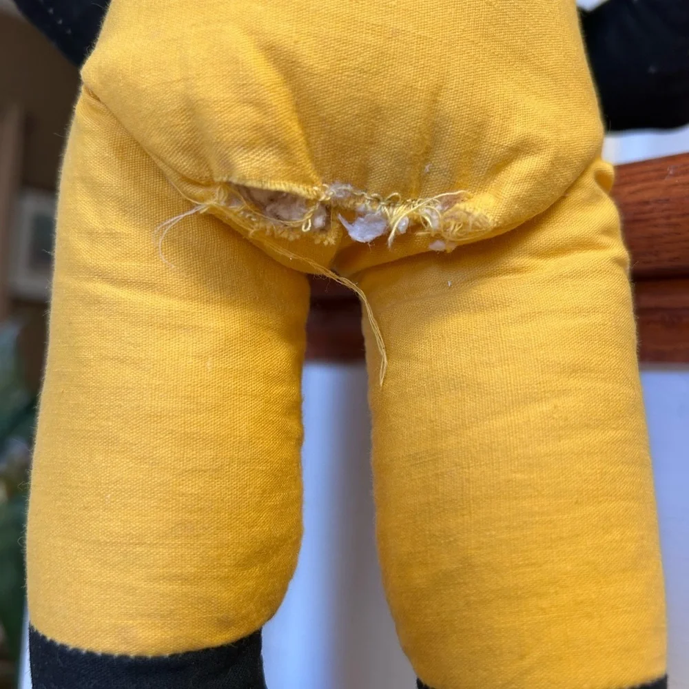 Vintage Plush 1960s Football Player Black Gold 21